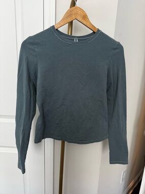 Skims Long-Sleeve Crewneck Top in Slate Blue
